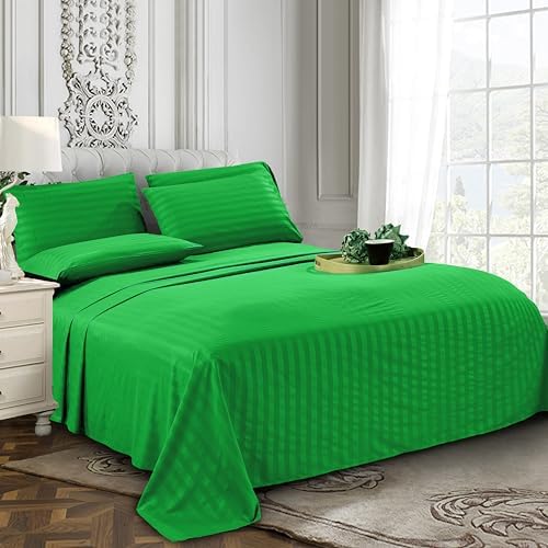Elegant Comfort 4-Piece Damask Stripe Sheet Set, Emerald Gren - Image 3