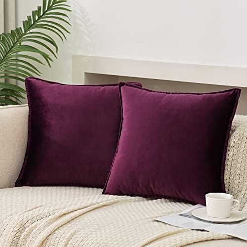 Velvet Purple Throw Pillow Covers 16”x16”Pack of 2 Soft Decorative by JIAHANNHA