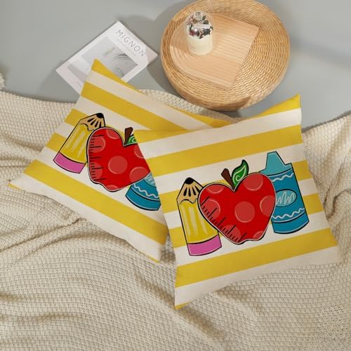 Classroom Pillow Covers 18x18 Inch Set of 2 Yellow Stripes Preppy Throw Pillows - Image 5