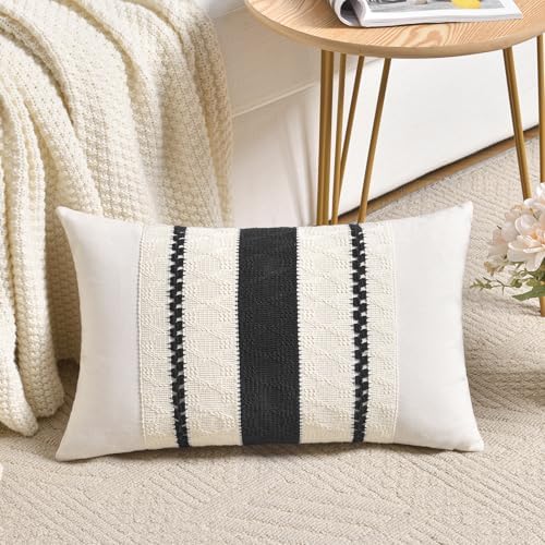 Fancy Homi Set of 2 Boho Black Long Lumbar Decorative Throw Pillow Cover 16x24 - Image 2