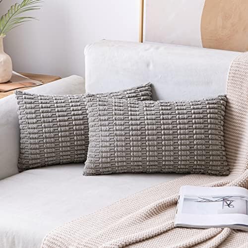MIULEE Lumbar Corduroy Decorative Throw Pillow Covers 12x20 Light Grey by MIULEE