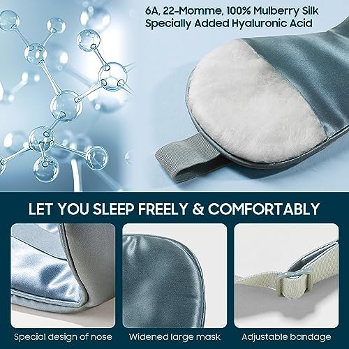 Sleep Mask 100% Mulberry Silk, Misty Blue - Image 2