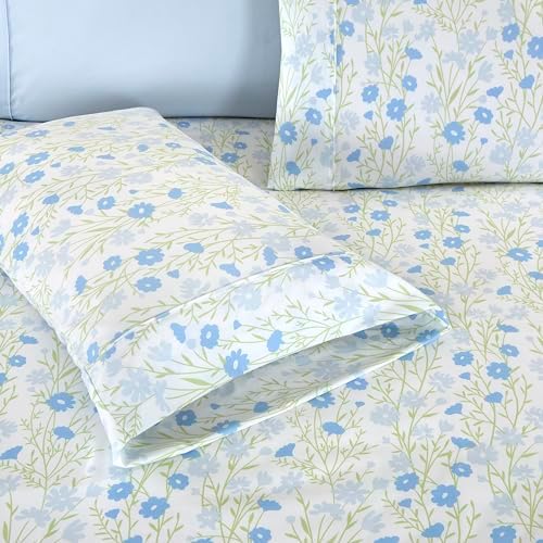 Elegant Comfort 6-Piece Sheet Set Deep Pocket Floral, Twin XL, Laurel Blue - Image 5