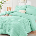 HYMOKEGE Mint Green King Size Comforter Set Seersucker 7 Pieces, All Season by HYMOKEGE