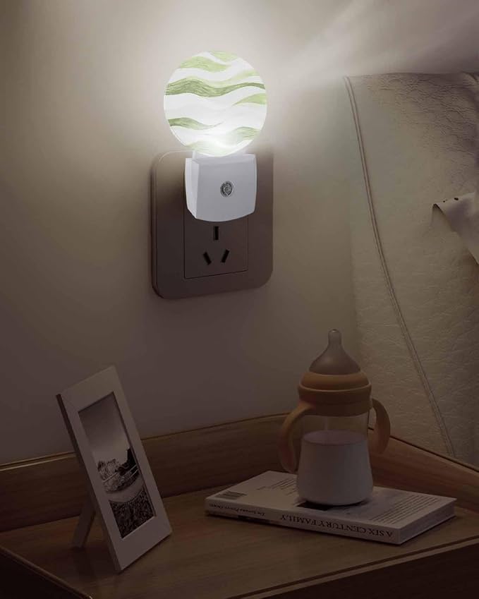 Night Lights Auto Sensor Sage Green Ocean Waves Night Light Abstract Mountain - Image 5