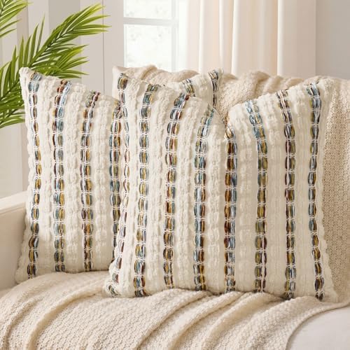 ANRODUO Boho Chenille Decorative Pillow Covers 20x20 Set of 2 Brown White by ANRODUO
