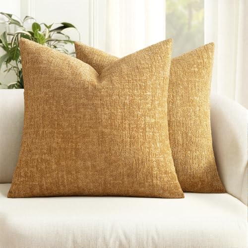 MIULEE Fall Couch Pillow Covers Textured Chenille 18x18 Mustard Yellow by MIULEE