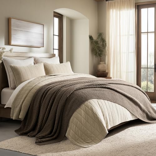 EVERGRACEHOME Chunky Chenille Knit Throw Blanket, 90 x 90, Mocha Brown - Image 6