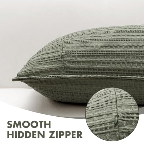 Decorative Waffle Pillow Shams King Size 20x36 Olive Green - Image 6