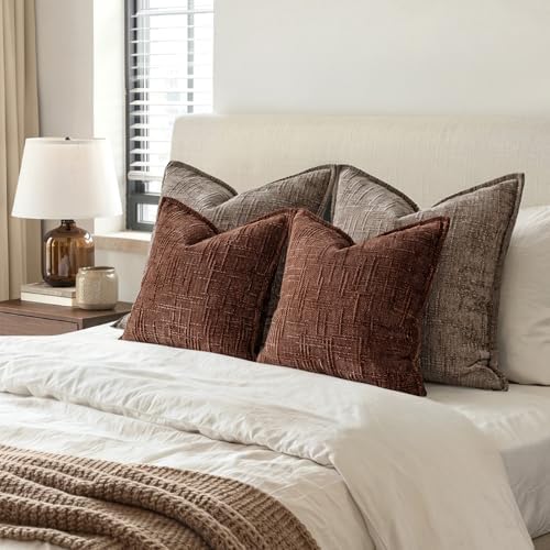 MIULEE Slubby Textured Decorative Fall Throw Pillow Covers Brown 18x18 - Image 6