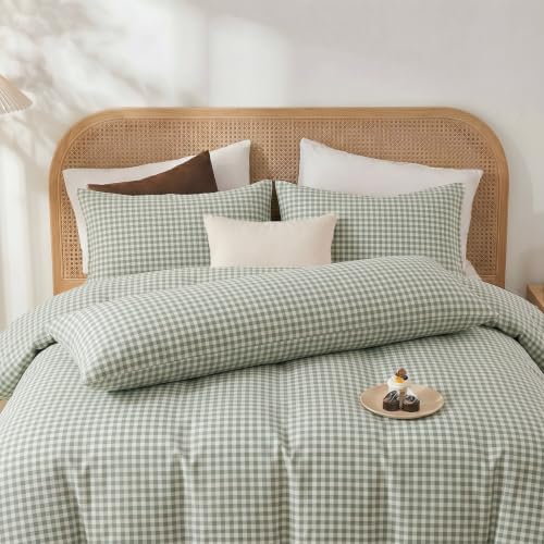 Merryword 100% Cotton Body Pillow Cover, 20 x 54, Sage Gingham Pillowcase - Image 4