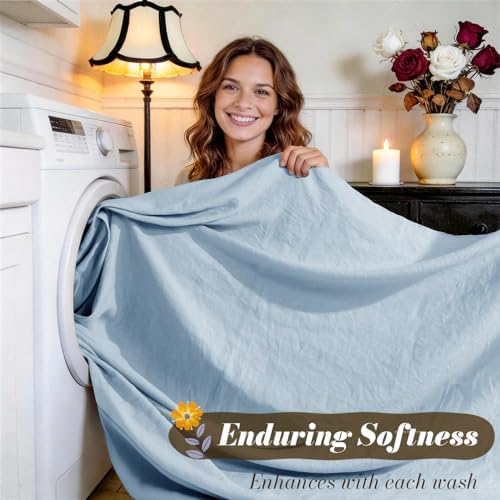 SONORO KATE 100% French Linen Cal King Size Sheets Set, Natural Flax Bedding - Image 5