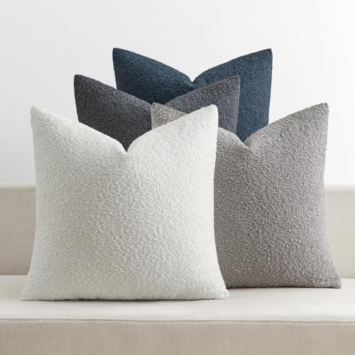 MIULEE Decorative Boucle Throw Pillow Covers 18x18 Blue Gray Set of 4 by MIULEE