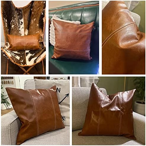 Fancy Homi Brown Boho Lumbar Faux Leather Decorative Throw Pillow Covers 12x20 - Image 6