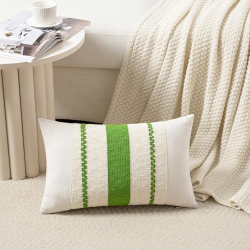 Fancy Homi Set of 2 Boho Lime Green Lumbar Decorative Throw Pillow Cover 12x20 - Image 2