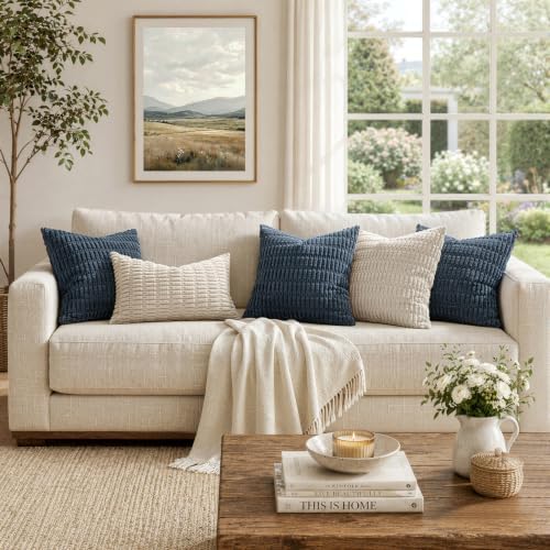 MIULEE Corduroy Decorative Throw Pillow Covers 20x20 Blue Pack of 2 - Image 3
