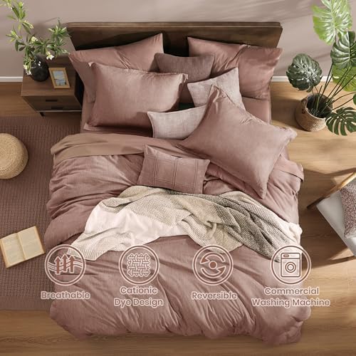 Monbix Full Comforter Set 7 Pieces Dusty Pink Cationic Dyeing Bed in a Bag - Image 5