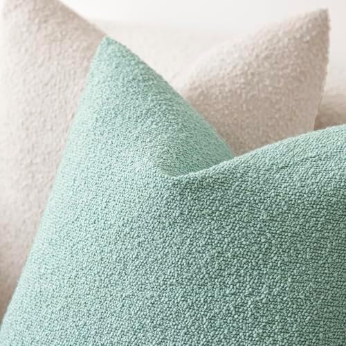 Foindtower Decorative Textured Boucle Throw Pillow Covers 18x18 Aqua Blue - Image 4