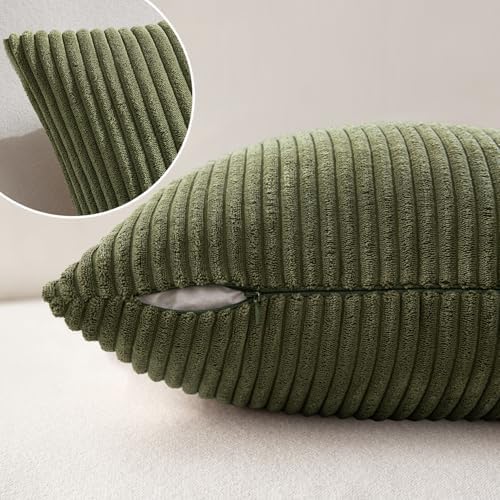 MIULEE Decorative Corduroy Throw Pillow Covers Set of 2 20x20 Olive Green - Image 6
