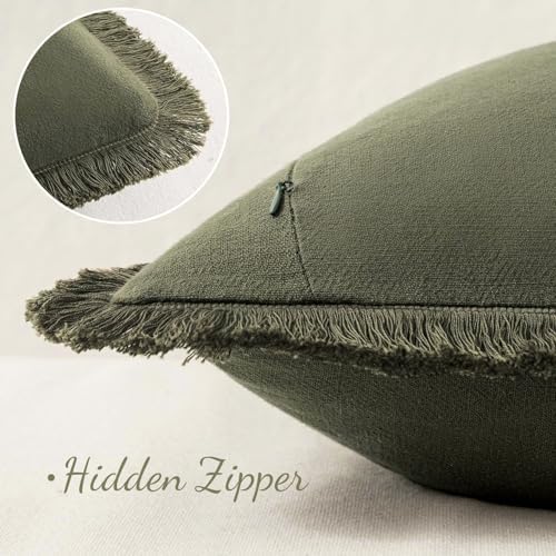 MIULEE Linen Fringe Decorative Euro Throw Pillow Covers Olive Green 28x28 - Image 6