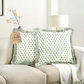 CPC Lotus Meadow Hand Block Print 100% Cotton Ruffle Throw Pillow Cover 24x24 by COTTONPRINTCLUB