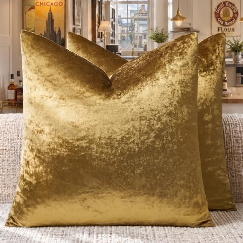 GIGIZAZA Gold Velvet Pillow Covers 16x16 Decorative Pillows Pack of 2 - Image 6
