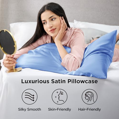 Bedsure Satin Pillowcases Standard Set of 2, Silky Pillow Cases, Sky Blue - Image 2