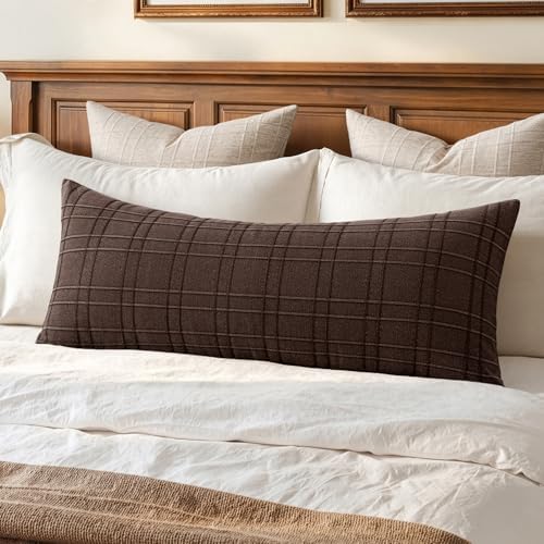 MIULEE Long Lumbar Throw Pillow Cover 14x36 Soft Linen Check Decorative by MIULEE