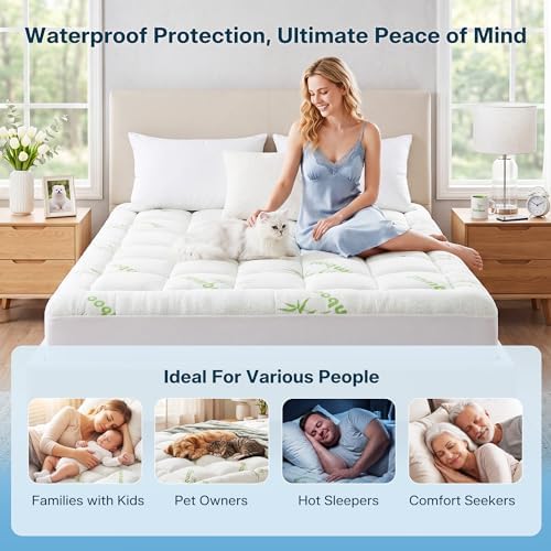 Waterproof Queen Size Mattress Topper Viscose Derived from Bamboo, Extra Thick - Image 6