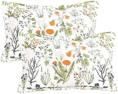 Lady Ann Cotton Quilted Pillow Shams 20x30, Leaves & Yellow Flowers Pattern by LadyAnn