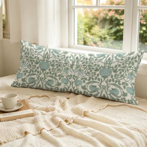 Vintage Art Deco Nouveau Green Floral 14x36 Long Lumbar Pillow Cover - Image 7