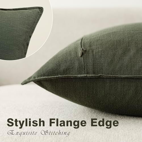 Foindtower Linen Solid Decorative Throw Pillow Cover 16x16 Inch Dark Green - Image 3