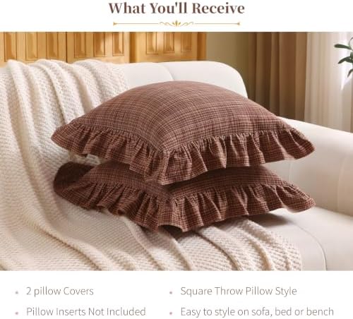 Gingham Throw Pillow Covers 20x20, Rust Red & Brown Plaid - Image 7