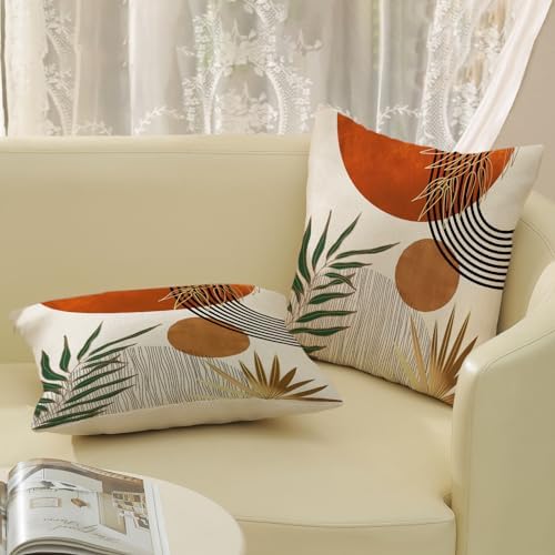 Boho Pillow Covers 18x18 Set of 2 Green Gold Orange Throw Pillows Tropical - Image 4