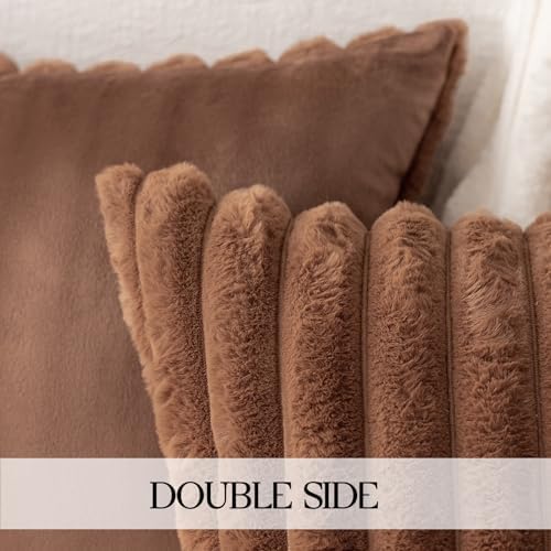 MOSAYT Faux Fur Pillow Covers 20x20 Set of 2, Ultra Soft Fluffy Striped Modern - Image 5