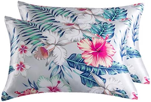 Floral Printed Satin Pillowcase, Standard Cooling Pillow Case Set of 2 by LCBD