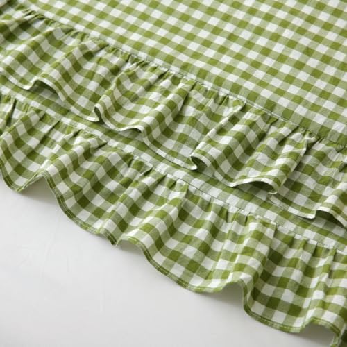 Silnuo Olive Green/White Gingham Ruffled Body Pillow Cover 20"x54" - Image 5