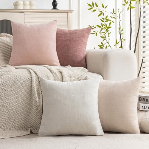 Set of 4 Soft Textured Decorative Throw Pillow Covers 16x16 Inch Cozy Farmhouse - Image 2