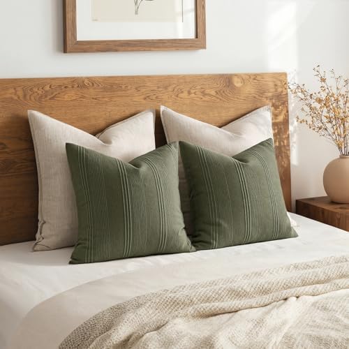 MIULEE Decorative Striped Throw Pillow Covers 22x22 Inch Olive Green 2 Pack - Image 6