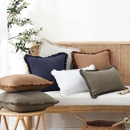 Foindtower Boho Linen Fringe Lumbar Throw Pillow Covers 12×20 Khaki Brown - Image 5