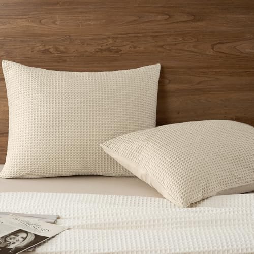 PHF Cotton Waffle Pillow Shams King Size, No Insert by PHF