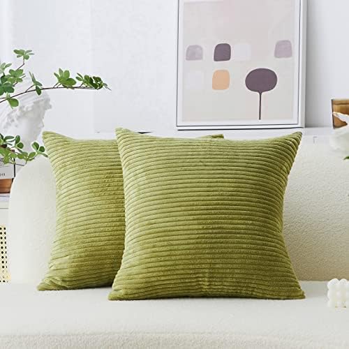 Home Brilliant Summer Pillow Covers 20x20 inch Solid Supersoft Corduroy Stripes by HomeBrilliant