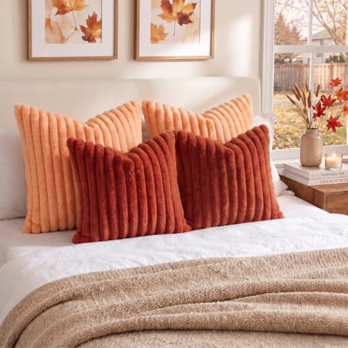 decorUhome Fall Faux Fur Throw Pillow Covers 26x26 Set of 2 Rust - Image 5