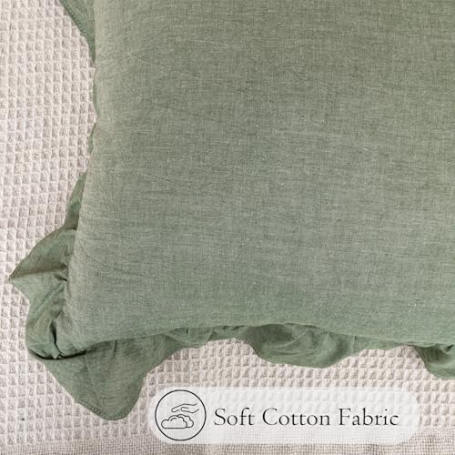 JoraLion Ruffled Lumbar Pillow Cover 14x36 Solid Green - Image 4