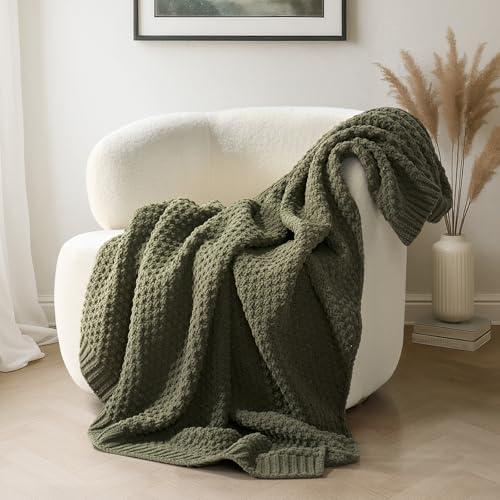 EVERGRACEHOME Chunky Chenille Knit Throw Blanket, 50 x 60, Olive Green by EVERGRACE