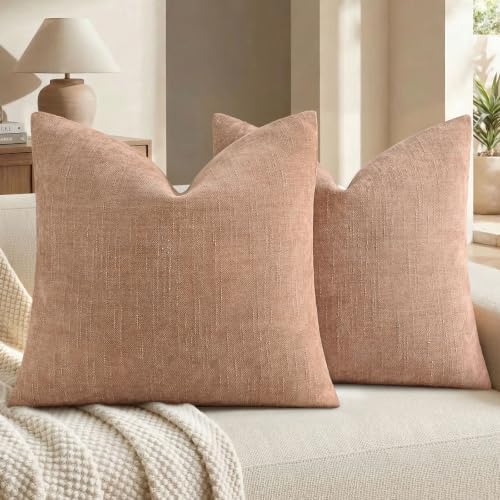 decorUhome Chenille Throw Pillow Covers 16x16 Set of 2, Dusty Pink by decorUhome