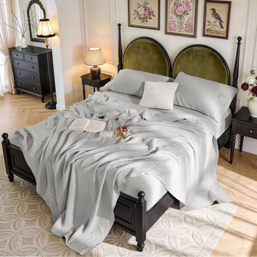 SONORO KATE 100% French Linen Cal King Size Sheets Set, Natural Flax Bedding by SONOROKATE
