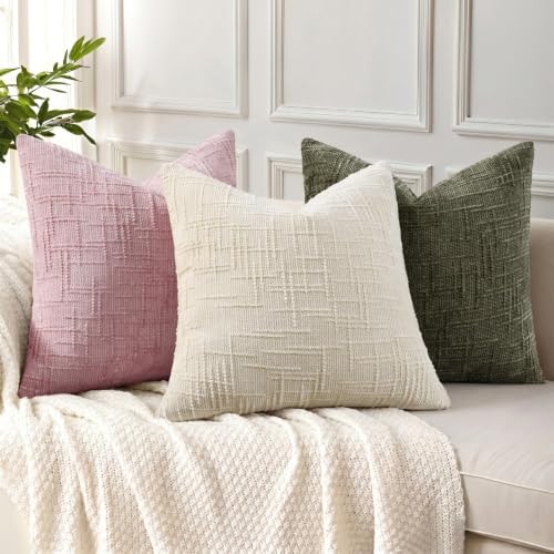decorUhome Textured Chenille Throw Pillow Covers 22x22 Set of 2 Blush Pink - Image 2