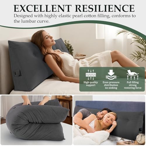 Headboard Pillow King, Wall Backrest Wedge Pillow Headboard, Dark Gray - Image 4