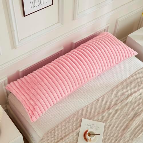 JAUXIO Faux Fur Fluffy Body Pillow Cover Luxury Textured Vertical Stripe Plush - Image 3